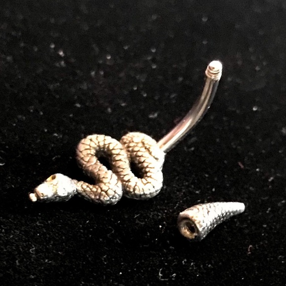 SNAKE SURGICAL STEEL BELLY RING *SERPENT NAVEL BARBELL *BLUE CRYSTAL EYE - Picture 2 of 7